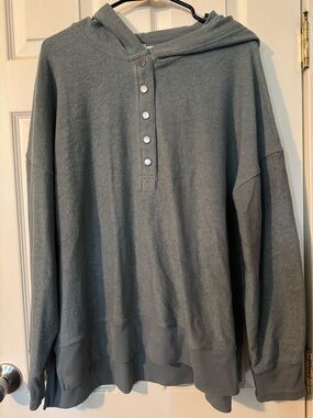 Maurices Slate Blue Ribbed Henley Hoodie
